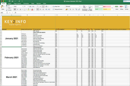 Content Kalender Key2info - Voorbeeld in Excel